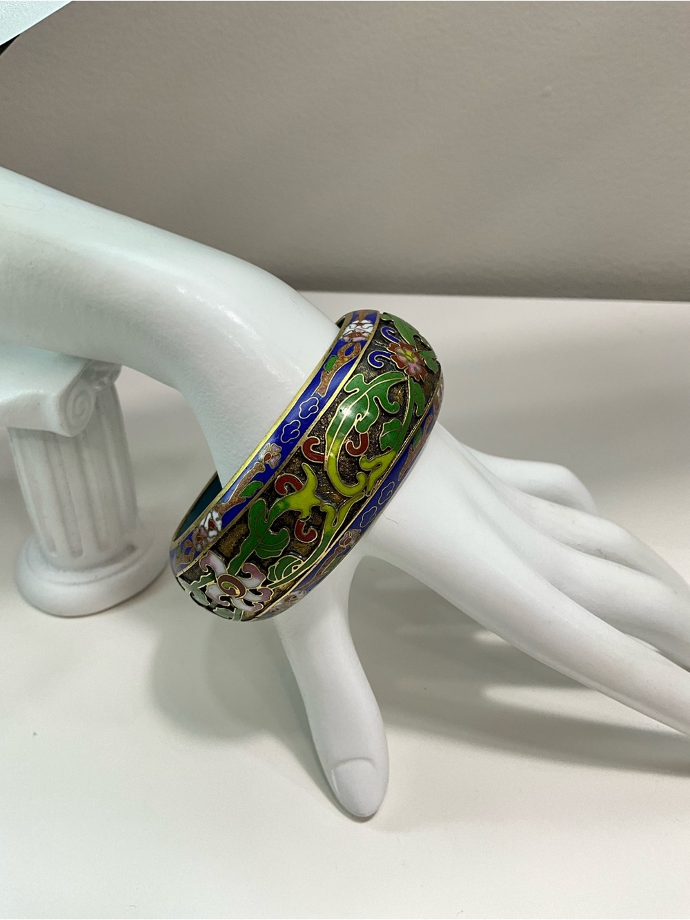 Vintage Cloisonné Champlevé Enamel Wide Bangle Bracelet Floral Multicolor